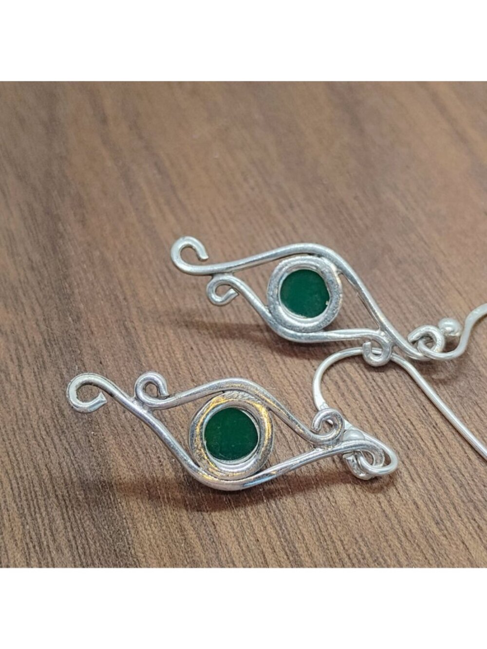 Green Onyx 925 Sterling Silver Dangle Earrings - New - Picture 5 of 6